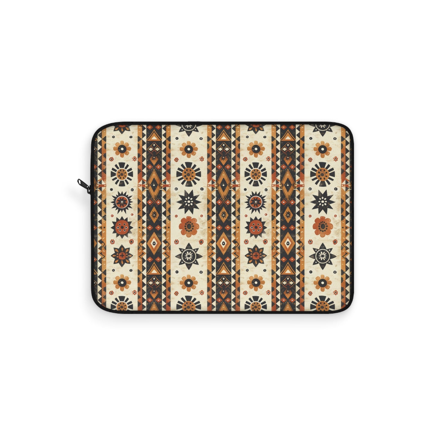 Bohemian Intricate Geometric and Floral Folk Design in Burnt Orange, Deep Brown, and Creamy Beige Laptop or Ipad Protective Sleeve 3 Sizes Available