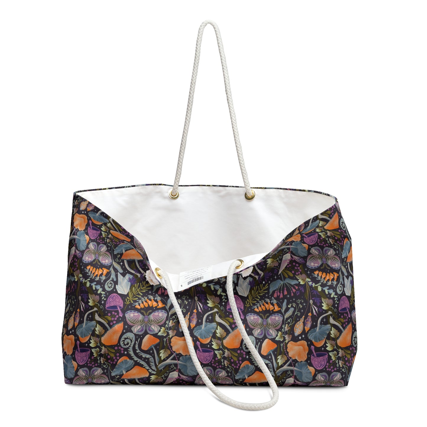 Whimsical Witches' Haven Mystical Garden of Mushrooms and Butterflies - Weekender Oversized Canvas Tote Bag 24" × 13"