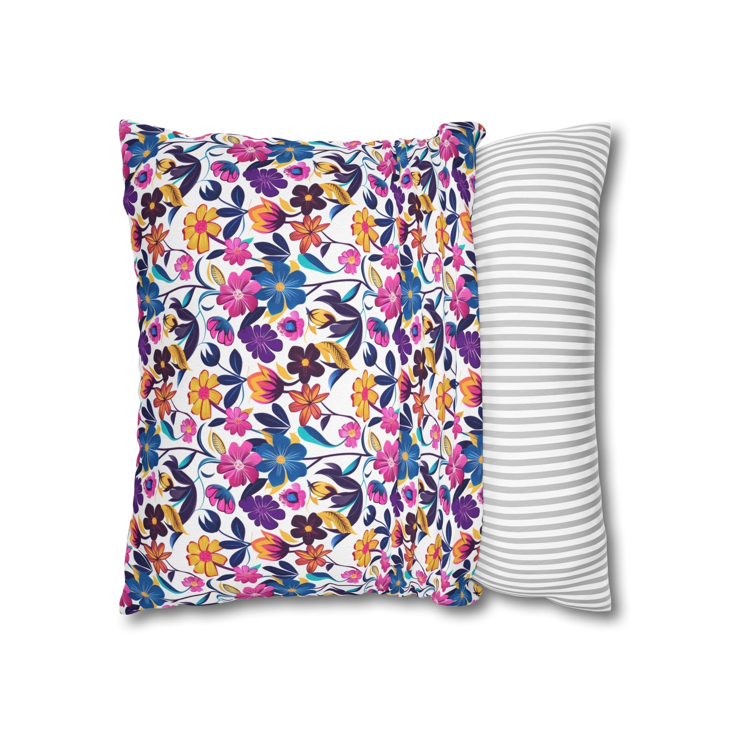 Floral Fiesta Vibrant Multicolor Flower Pattern Spun Polyester Square Pillowcase 4 Sizes