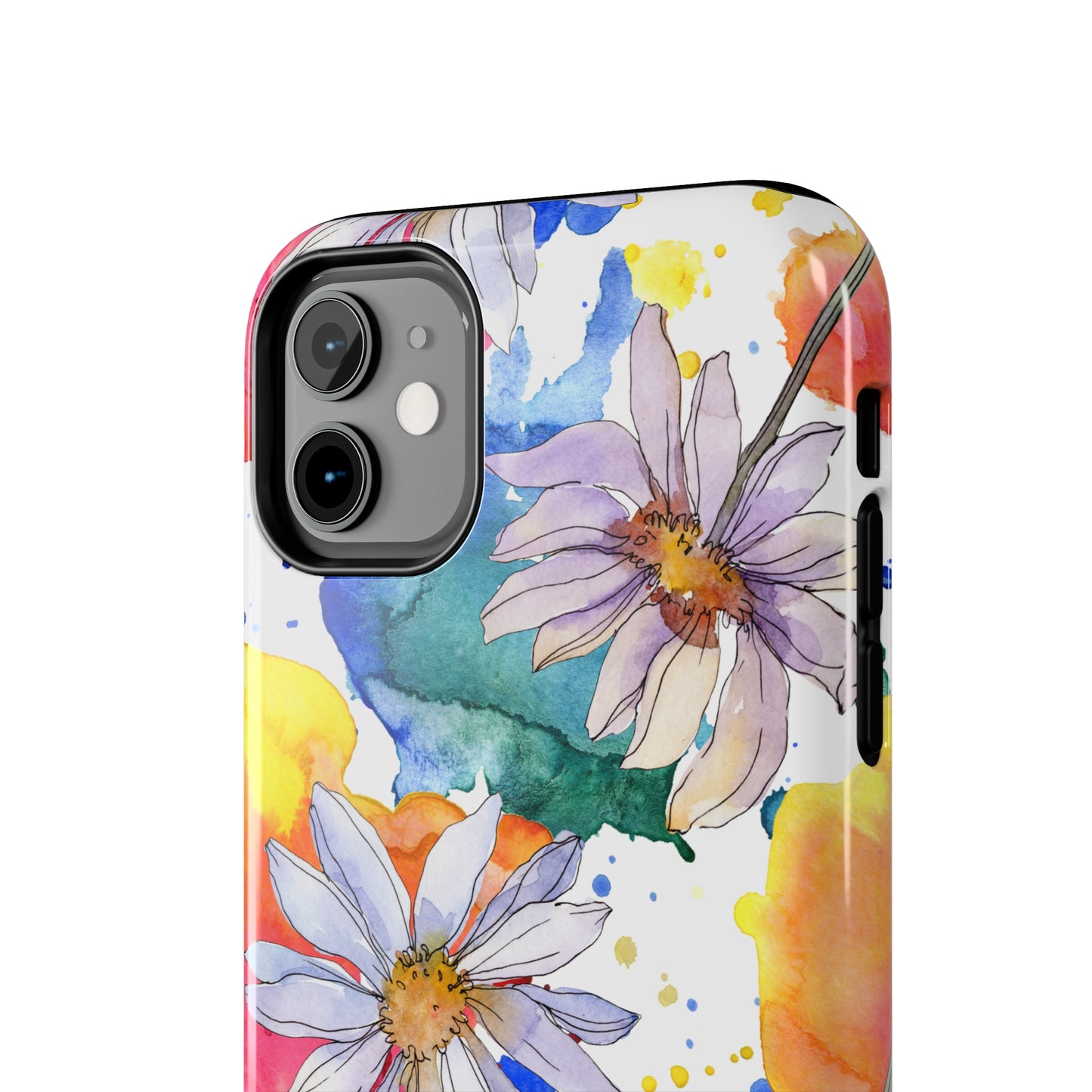 Large Colorful Watercolor Daisy Design Iphone Tough Phone Case