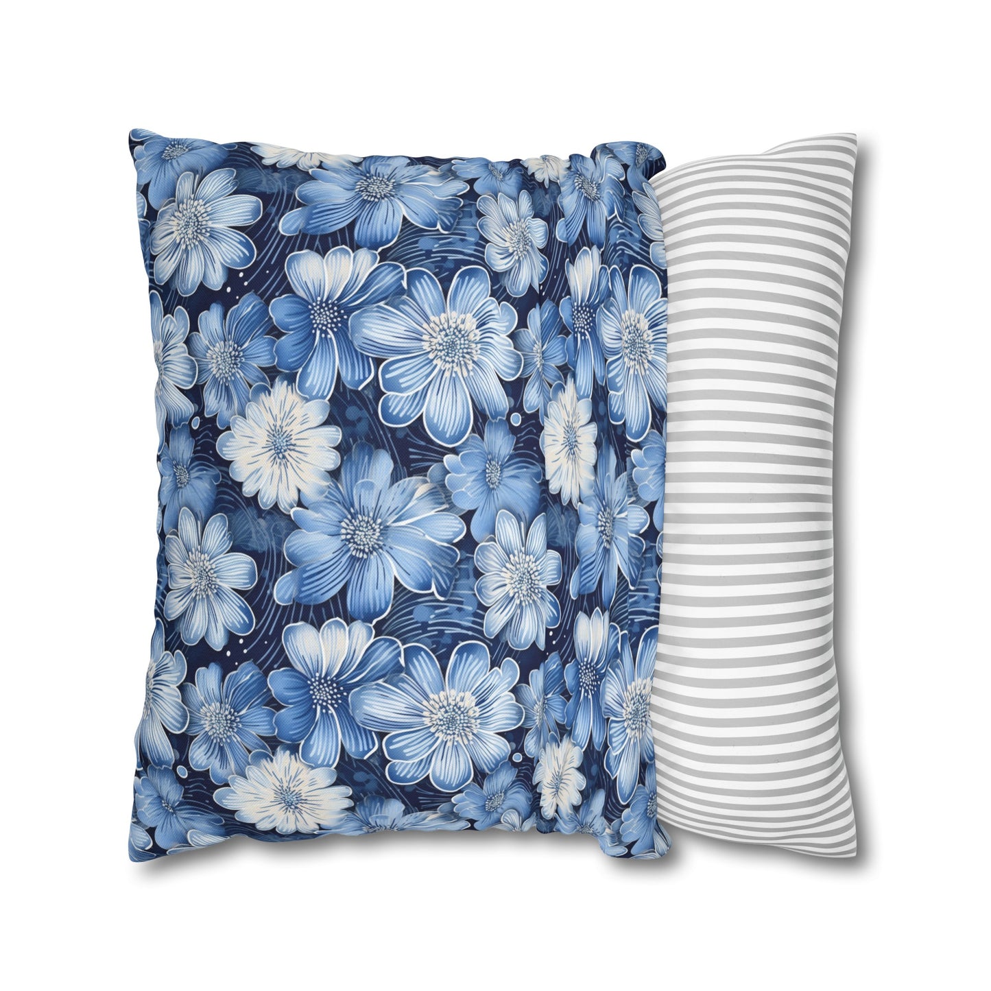 Watercolor Blossom in Blue and White Spun Polyester Square Pillowcase 4 Sizes