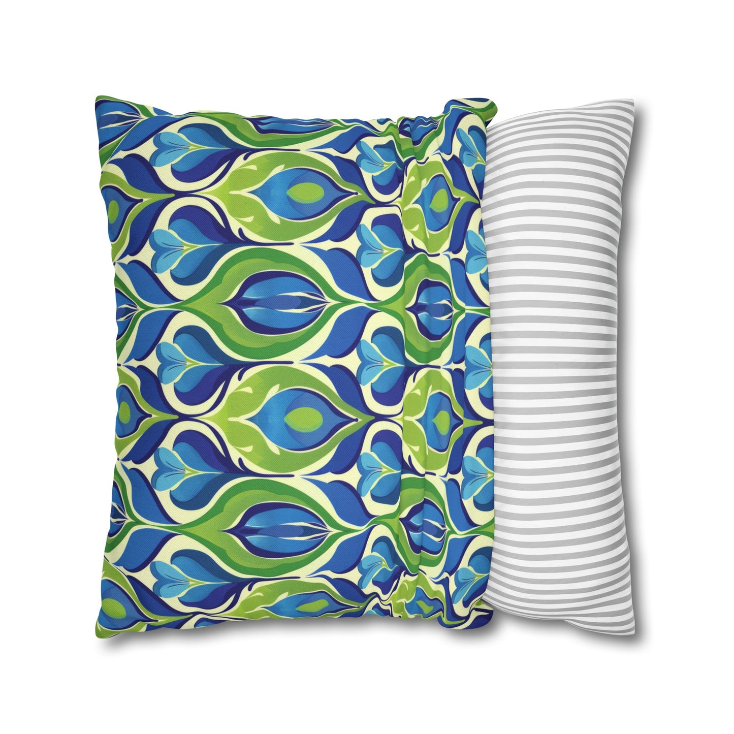 Retro Vibrant Peacock Blue and Green Floral Design Spun Polyester Square Pillowcase 4 Sizes