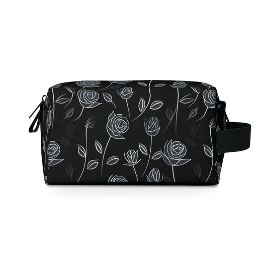 Contrasting Elegance: White Outlined Roses on a Black Background Toiletry Bag