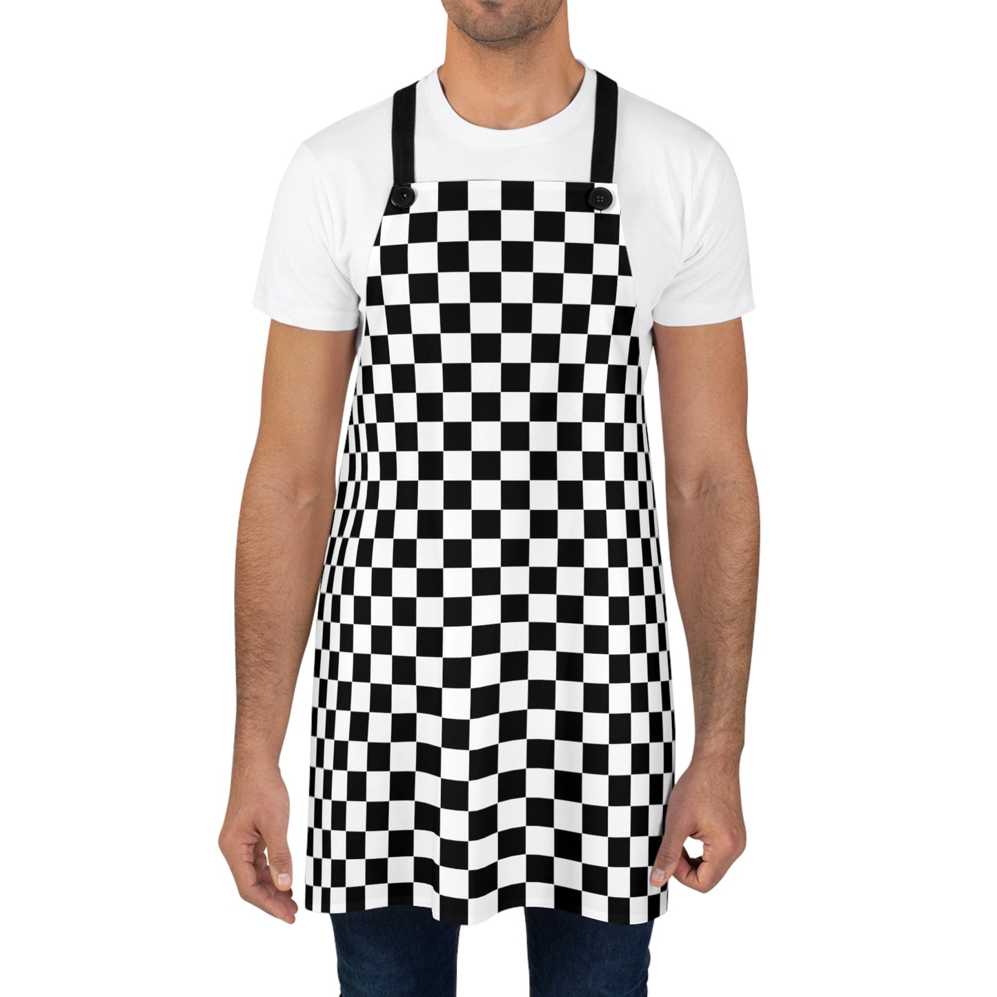 Speedway Style: Checkered Racing Pattern in Black and White - Kitchen Chef Apron