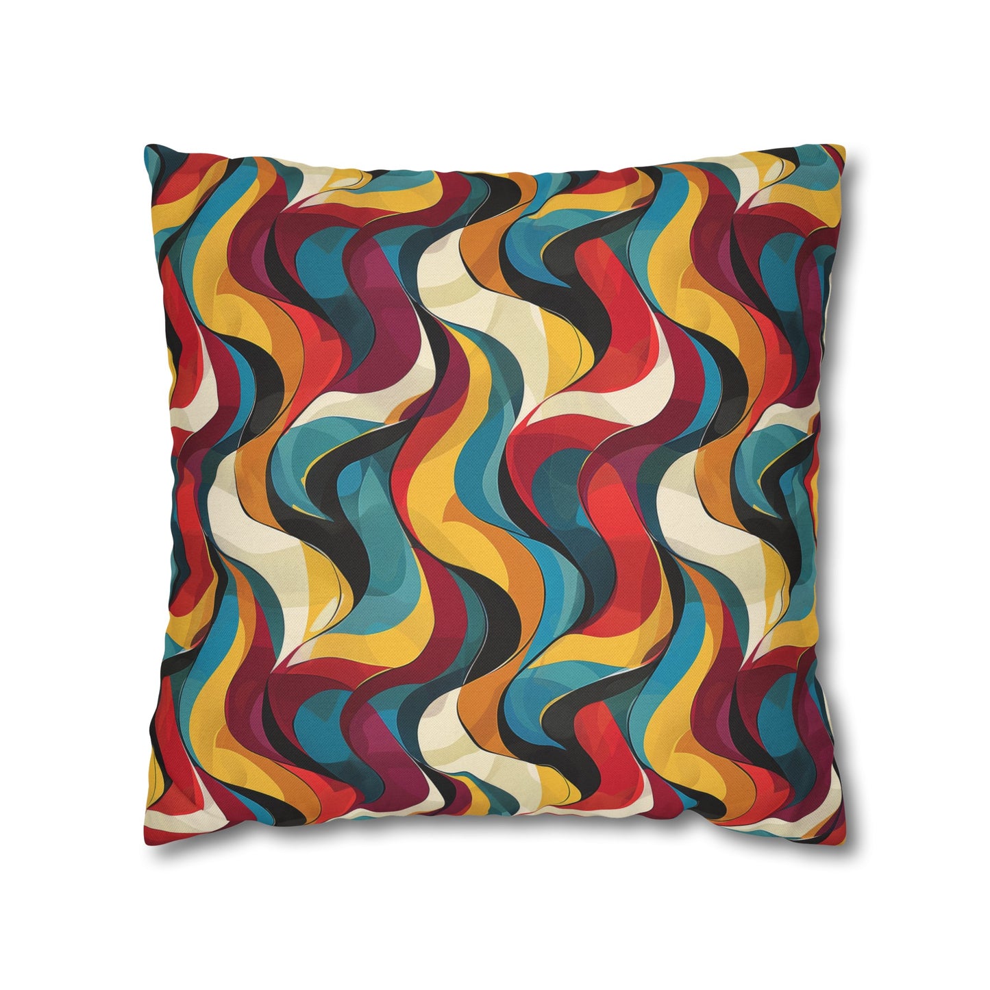 Retro Chic Vintage Blues, Reds and Yellow Waves Spun Polyester Square Pillowcase 4 Sizes