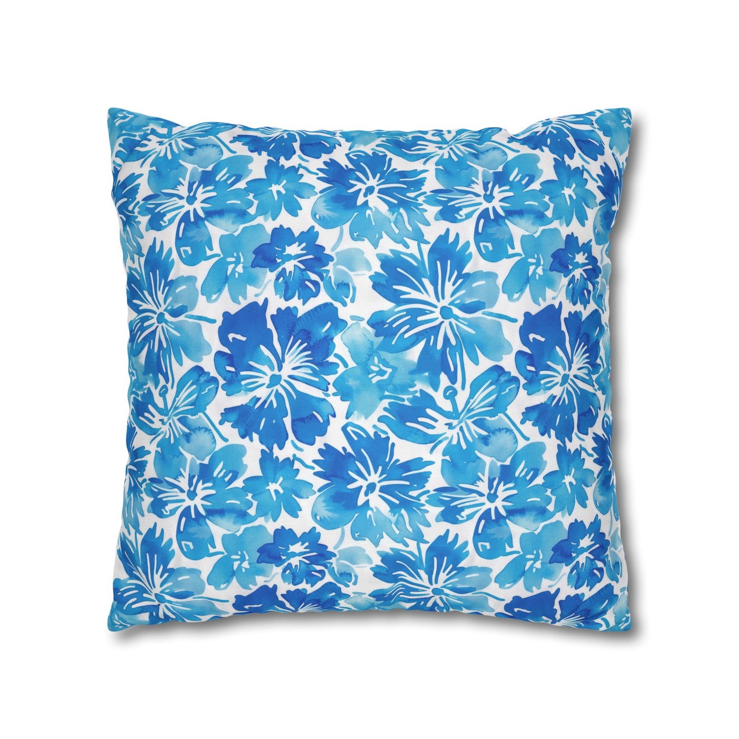 Tranquil Tropics: Soft Blue Tropical Flowers Spun Polyester Square Pillowcase 4 Sizes