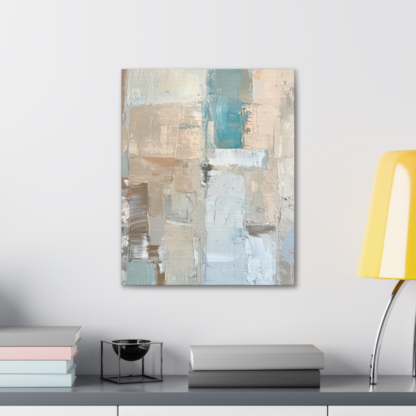 Bold Contrasts Abstract Grey Teal and Tan Color Blocking with Bold, Heavy Strokes Print on Canvas Gallery - 13 Sizes