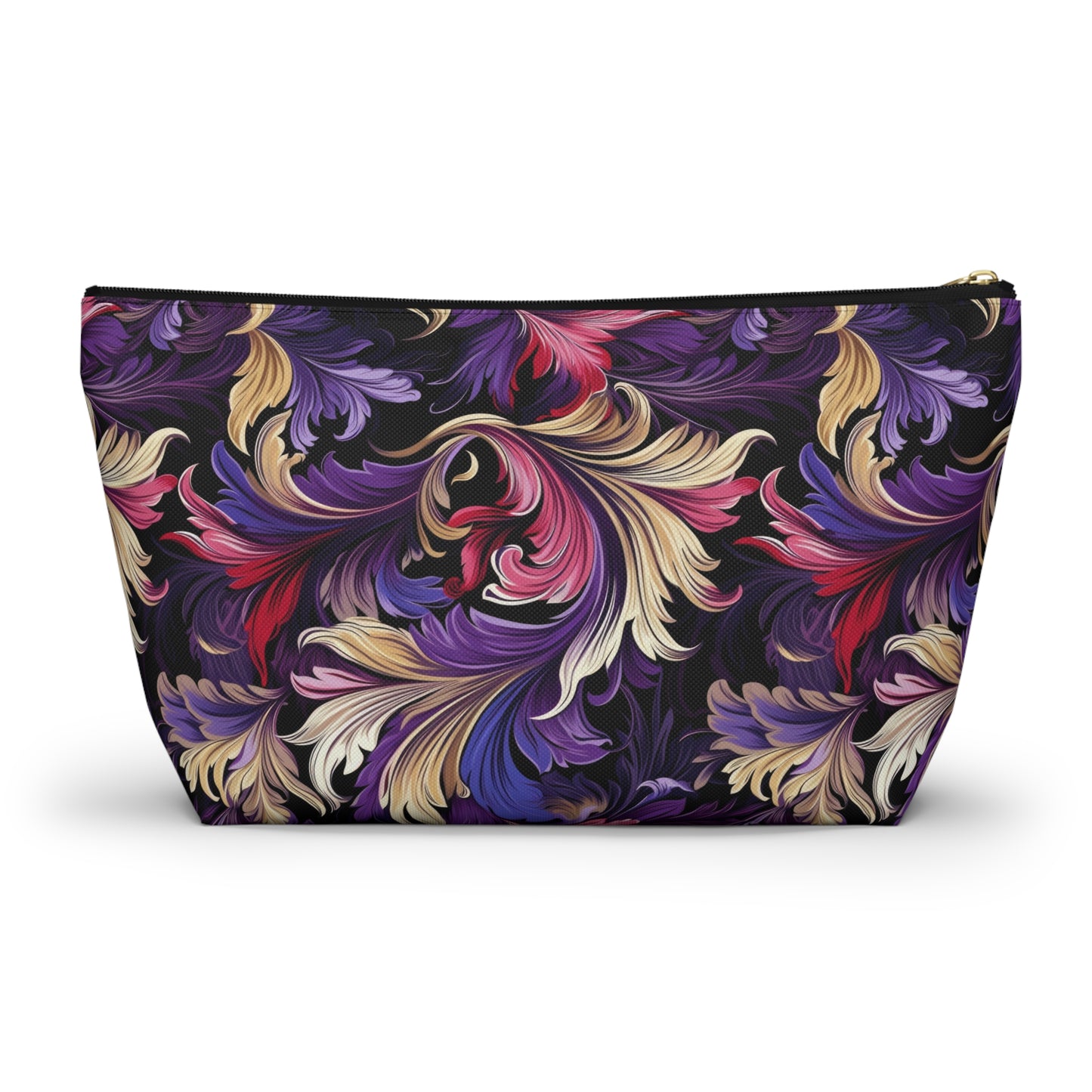 Purple, Gold & Pink Floral Swirls of Foliage Design - Makeup & Accessory Bag 2 Sizes