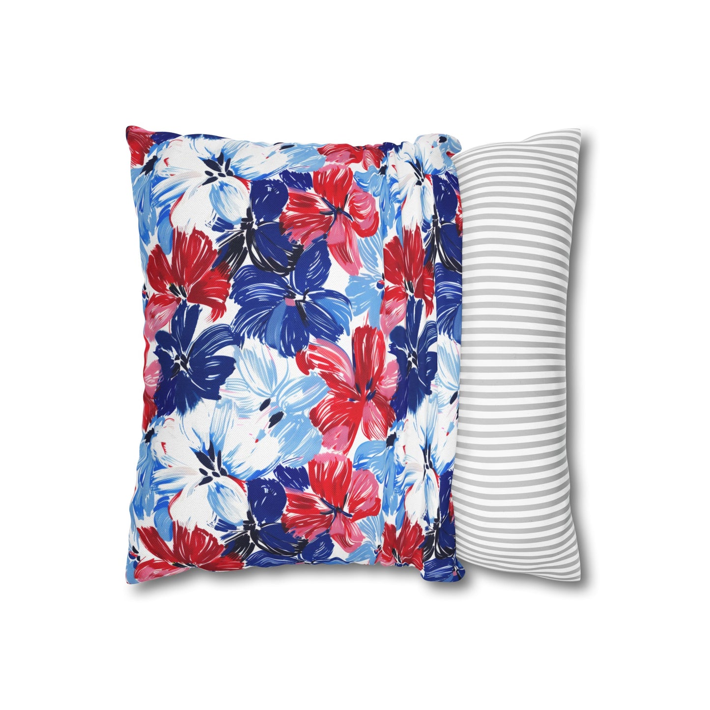 Americana Blooms: Large Watercolor Flowers in Red, White, and Blue Spun Polyester Square Pillowcase 4 Sizes