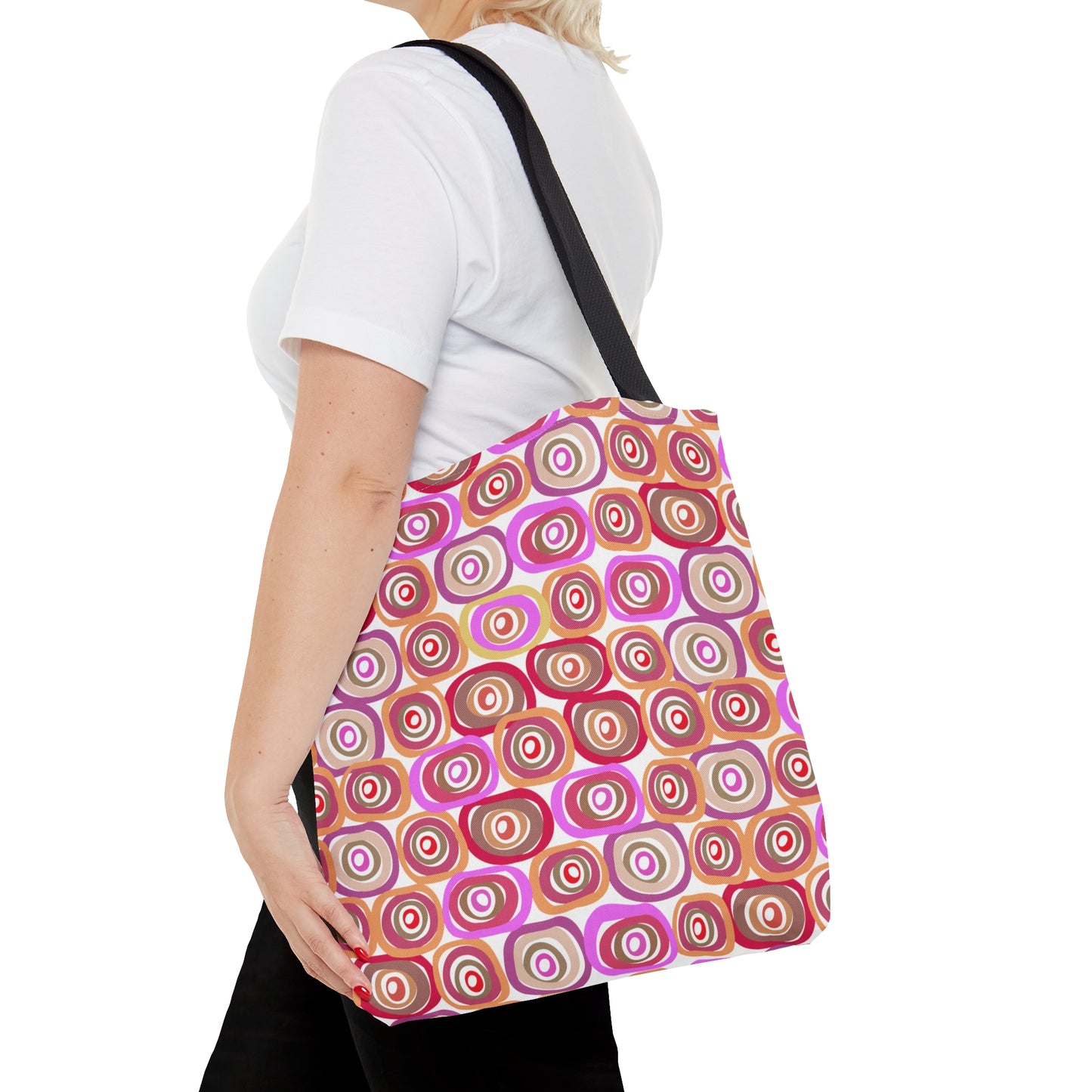 Modern Geometric Art Vibrant Pink, Orange and Tans Circles Pattern Canvas Tote 3 Sizes