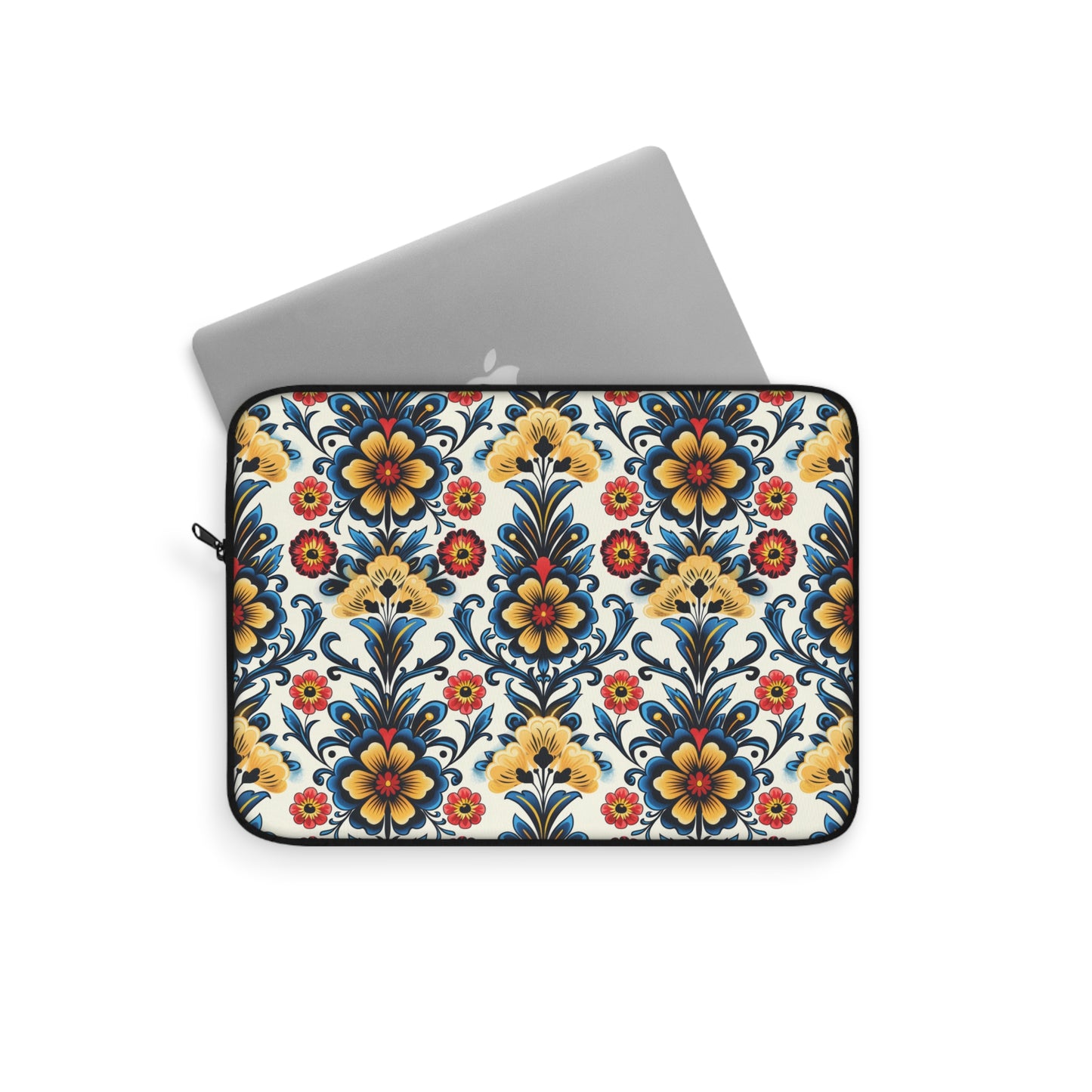 Baroque Blossom of Floral Elegance in Deep Blues and Sunny Yellows Laptop or Ipad Protective Sleeve 3 Sizes Available