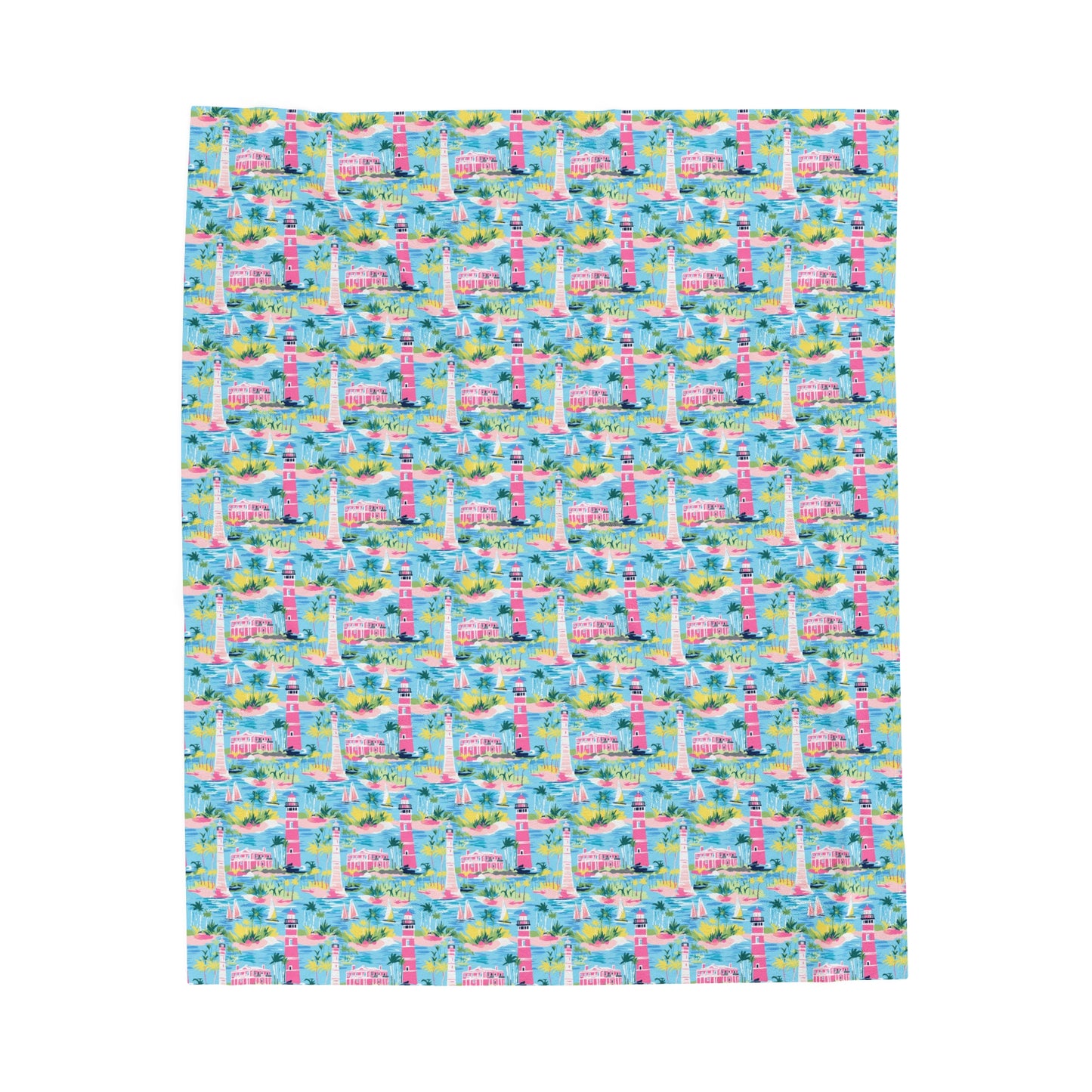 Coastal Charms: Sailboats and Lighthouses Adorning the Coastline Velveteen Plush Blanket 3 Sizes