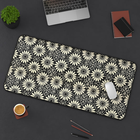 Classic Daisy Black and Off White Elegance Extended Gaming Mouse Pad  Desk Mat  - 3 Sizes