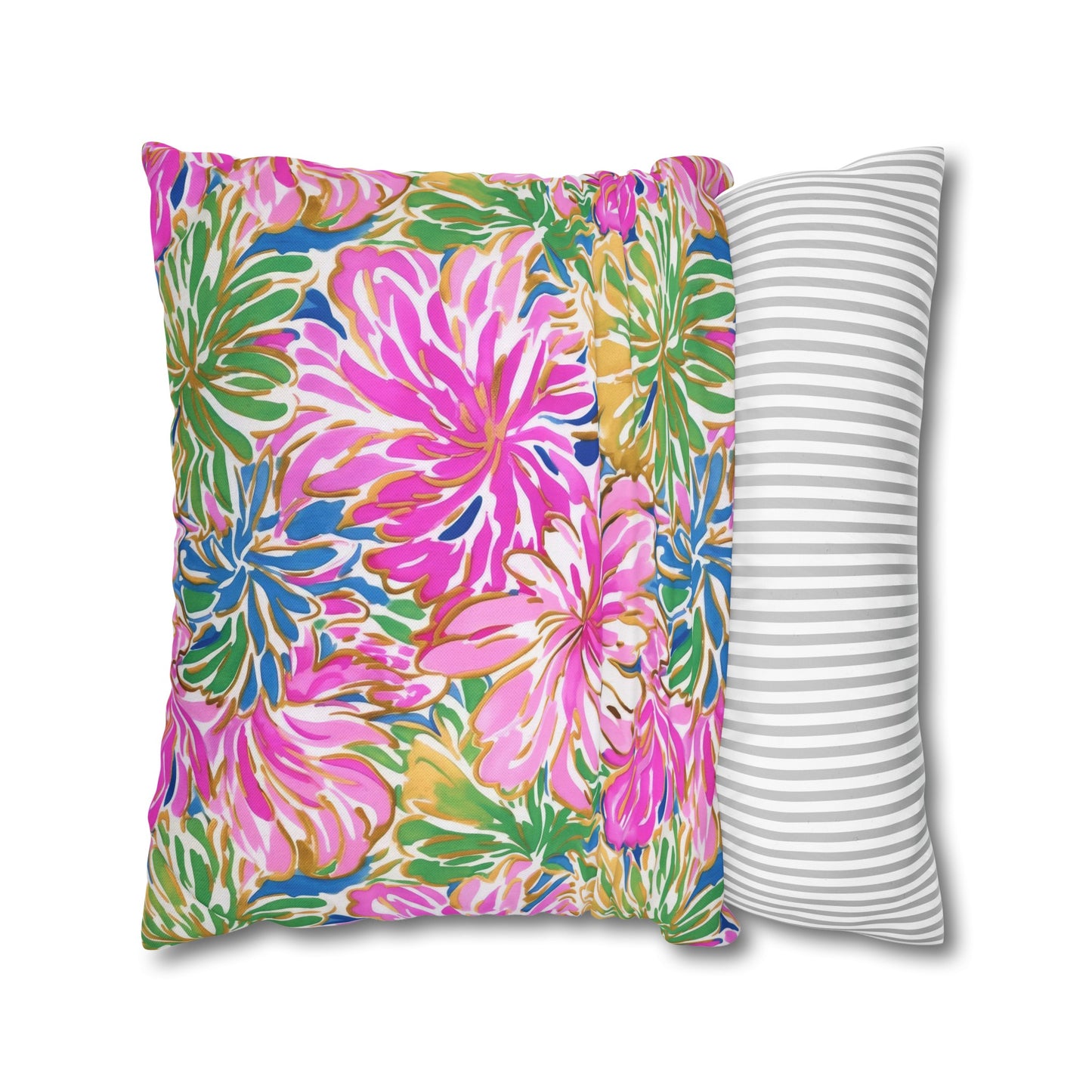 Pastel Bouquet: Large Blooms of Pink, Gold, and Blue in Watercolor Spun Polyester Square Pillowcase 4 Sizes