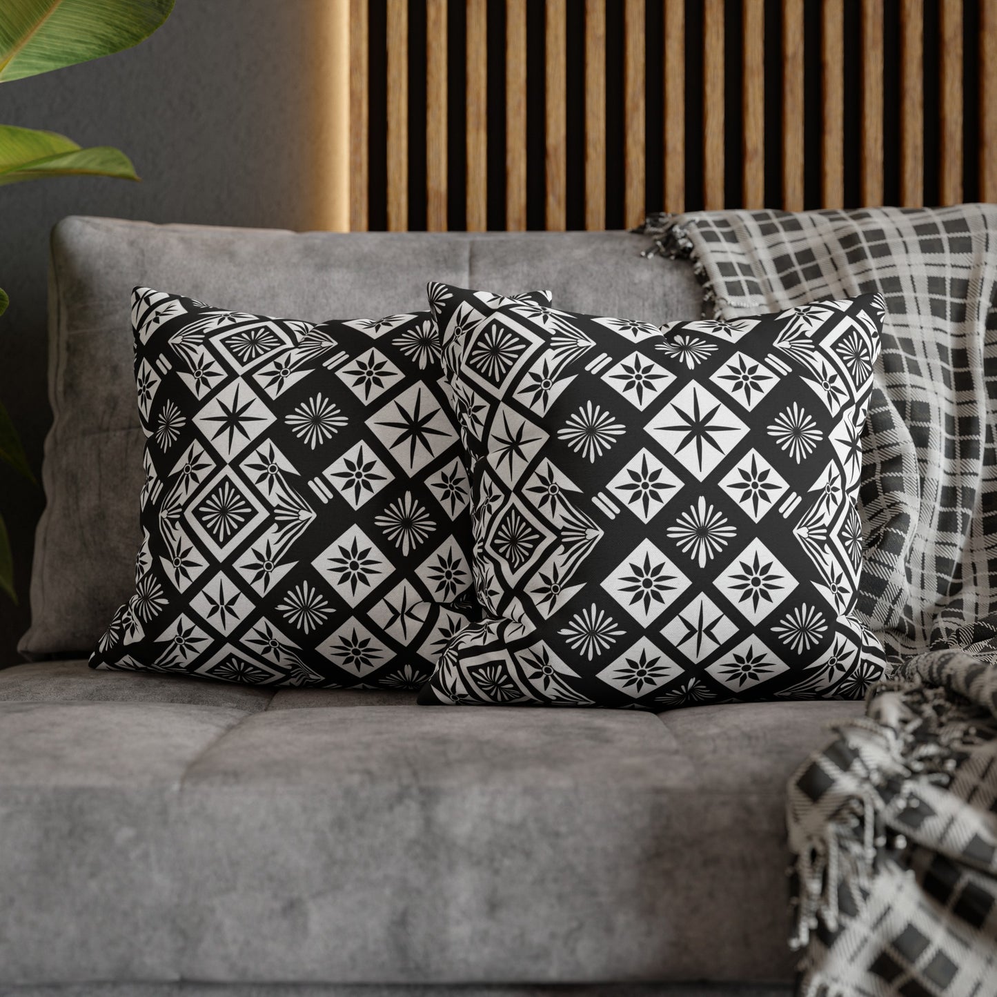 Monochrome Thai Dreamscape: Abstract Chevre Artistry Spun Polyester Square Pillowcase 4 Sizes