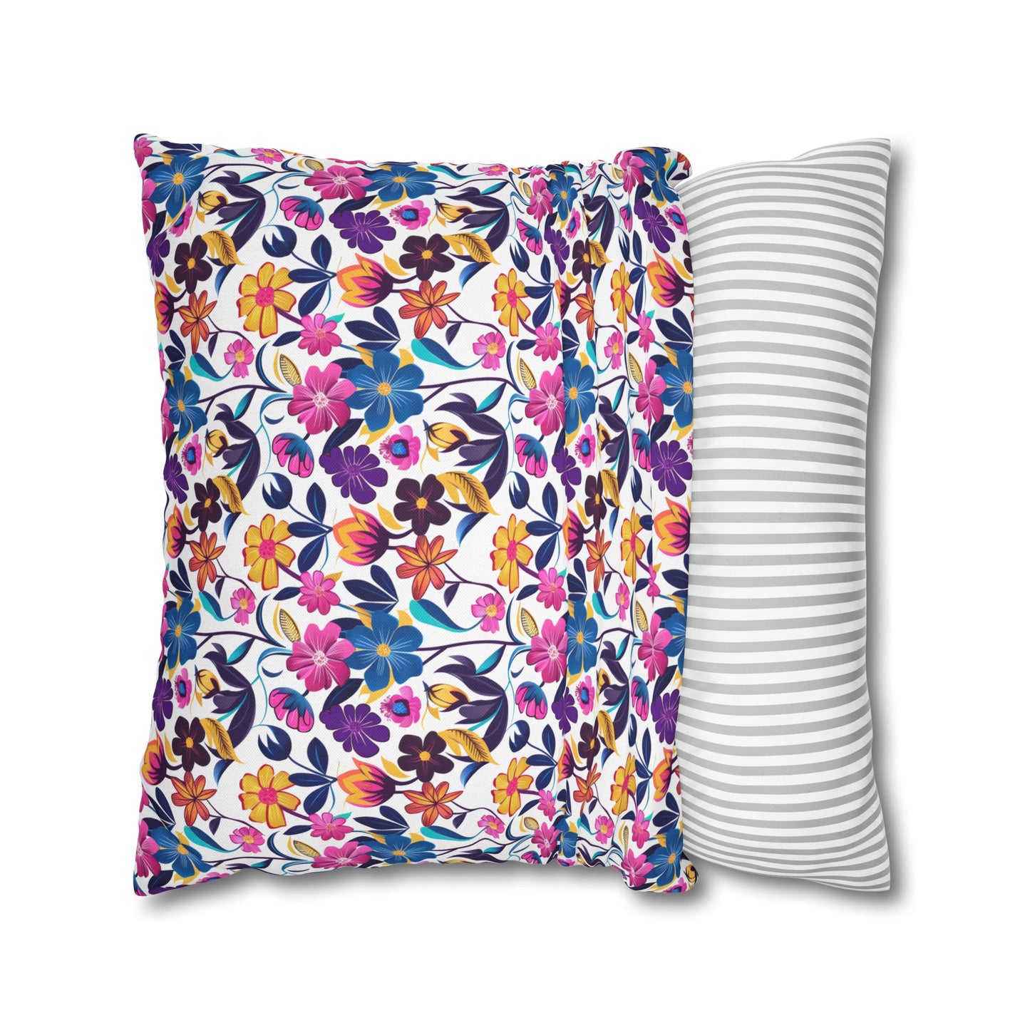 Floral Fiesta Vibrant Multicolor Flower Pattern Spun Polyester Square Pillowcase 4 Sizes