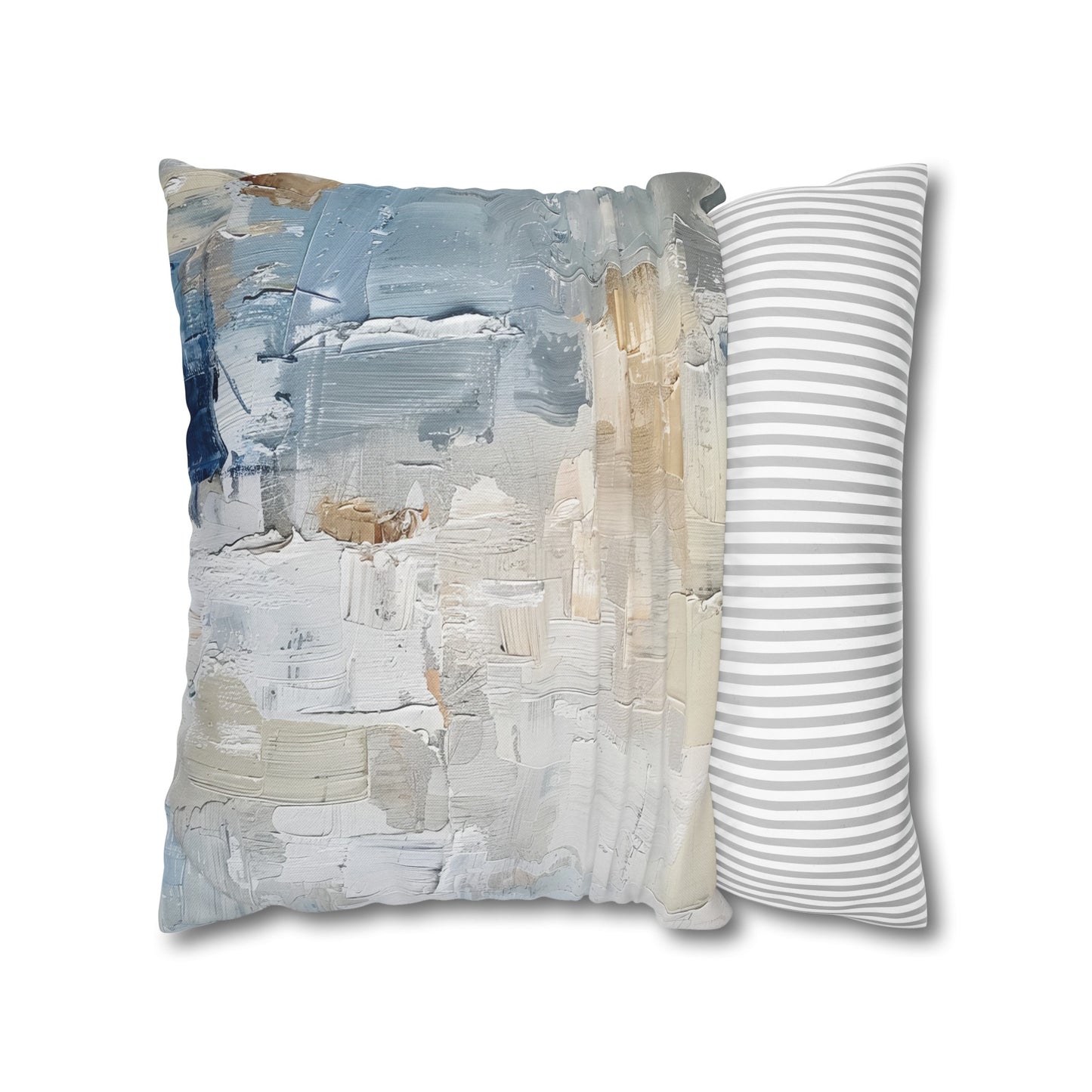 Bold Contrasts Abstract Tan and Blue Color Blocking with Heavy Strokes Spun Polyester Square Pillowcase 4 Sizes