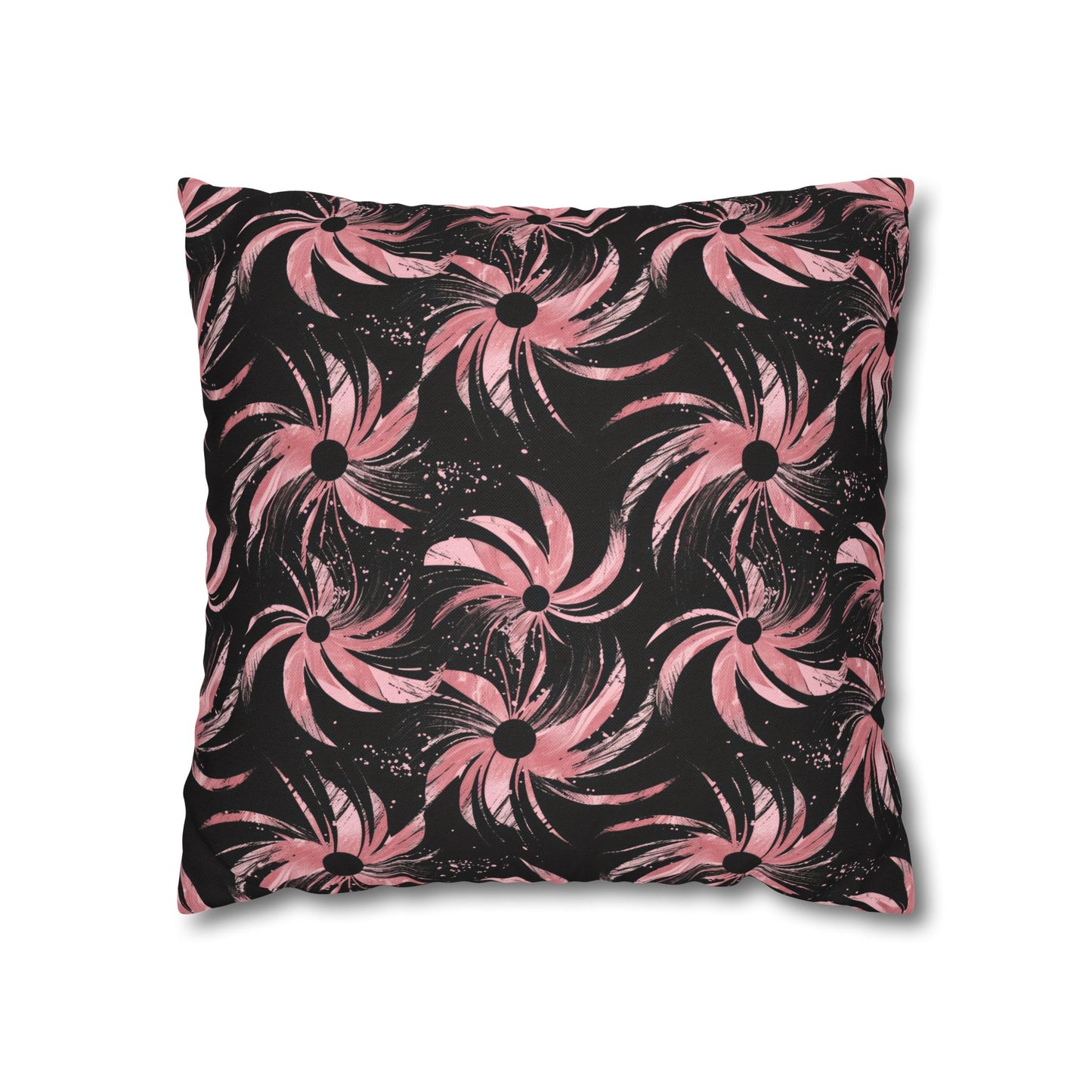 Stellar Blooms of Cosmic Pink on Midnight Black Design Spun Polyester Square Pillowcase 4 Sizes