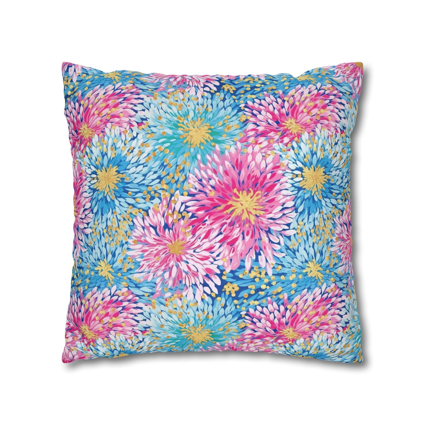 Pastel Harmony: Watercolor Chrysanthemums in Pink, Blue, and Yellow Spun Polyester Square Pillowcase 4 Sizes