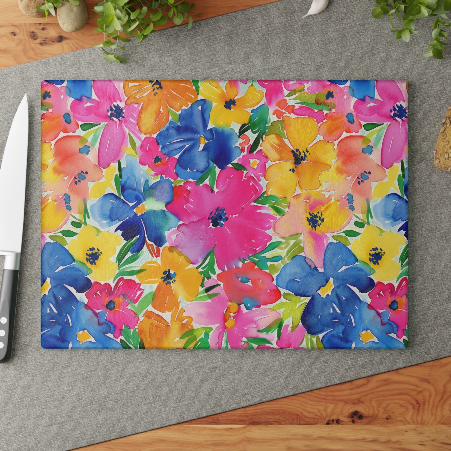 Springtime Kaleidoscope: Multi-color Watercolor Blossoms in Bloom Cutting Board 2 Sizes