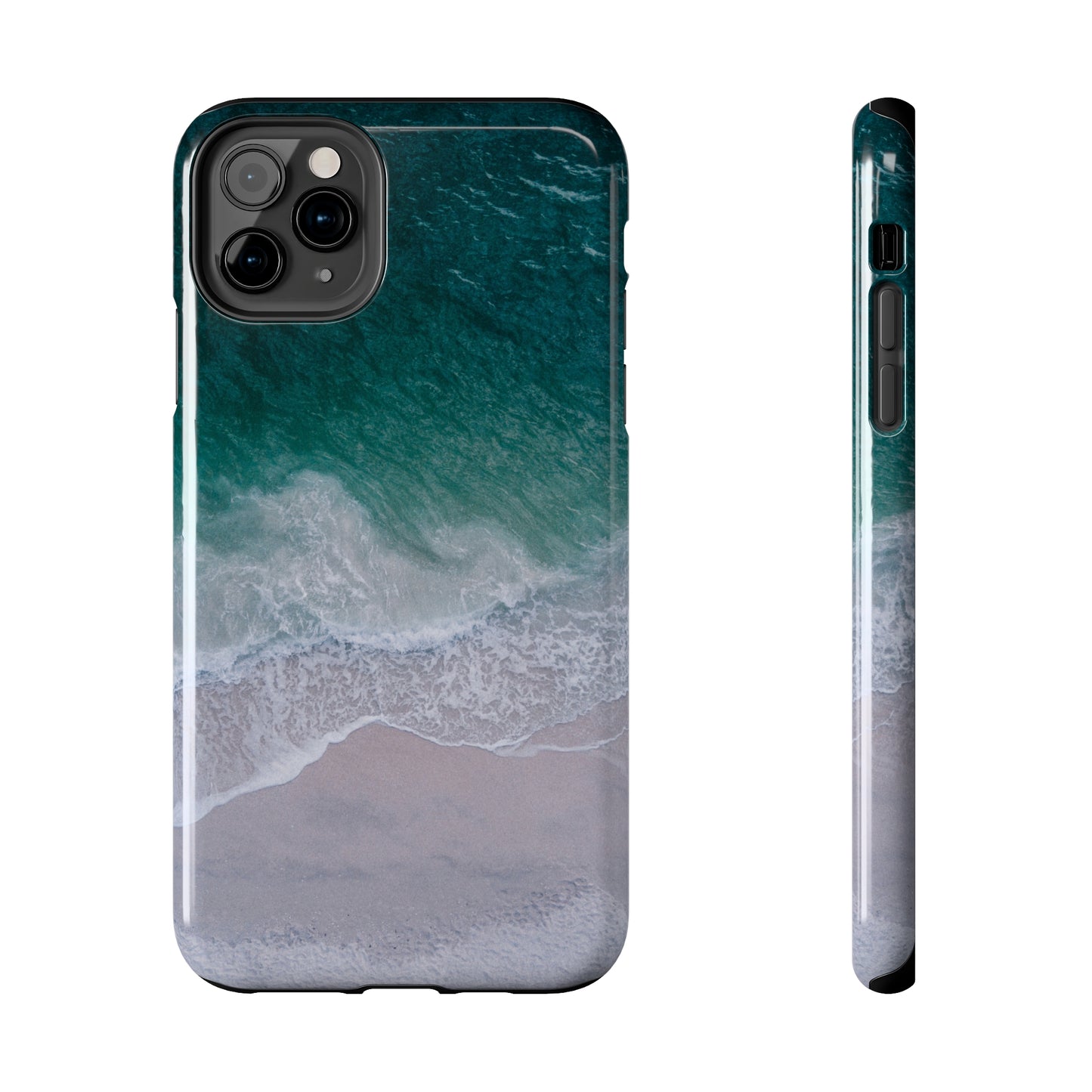 Ocean's Embrace: Deep Green Waters with White Waves Crashing onto the Beach Design Iphone Tough Phone Case