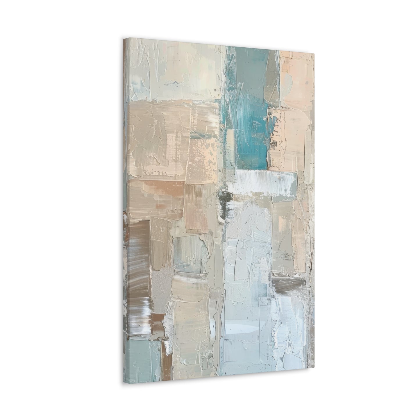 Bold Contrasts Abstract Grey Teal and Tan Color Blocking with Bold, Heavy Strokes Print on Canvas Gallery - 13 Sizes