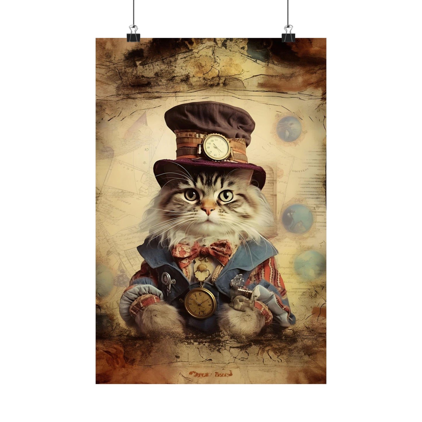 Steampunk Vintage Clothing Dressed Cat Print on Matte Poster - 11 Sizes