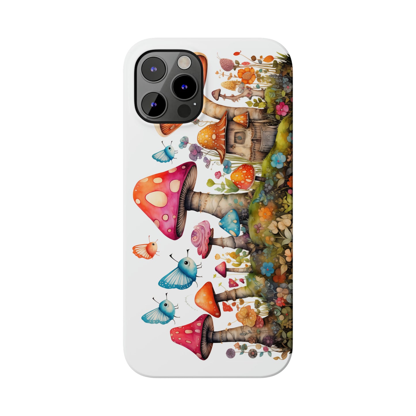 Enchanting Mushroom Cottage Adorned with Butterflies and Toadstools Iphone 15-12 Slim Phone Case