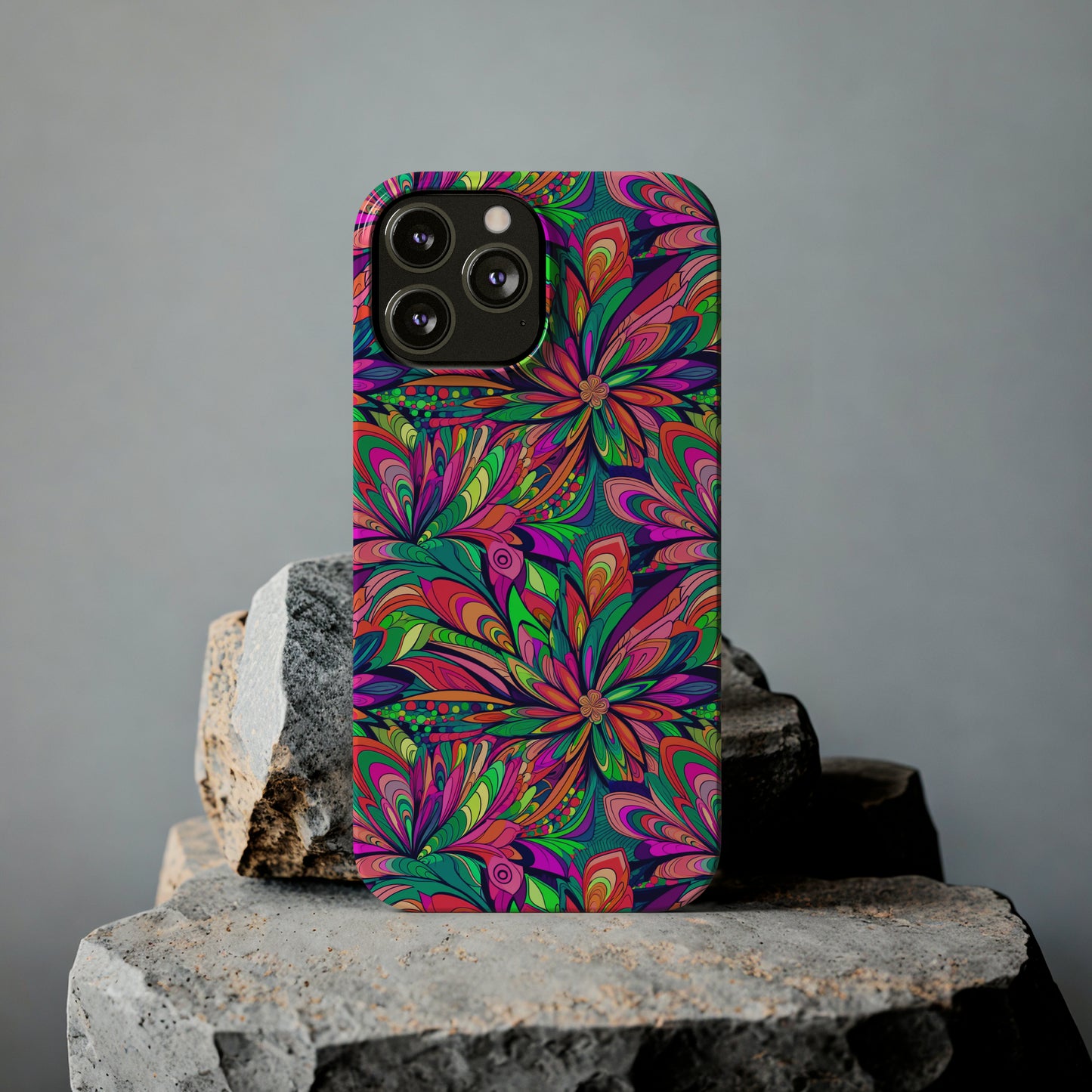 Tropical Large Neon Flowers Iphone 15-12 Slim Phone Case