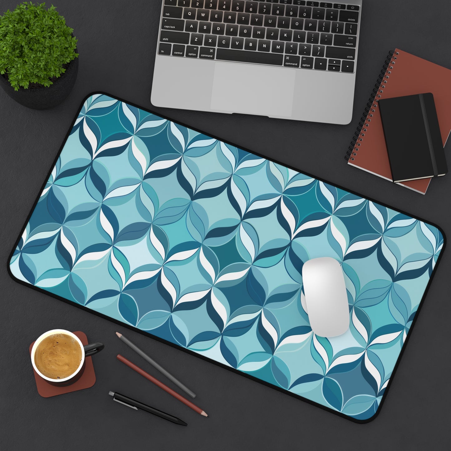 Modern Chic Aqua and Cream Geometric Pattern Extended Gaming Mouse Pad  Desk Mat  - 3 Sizes