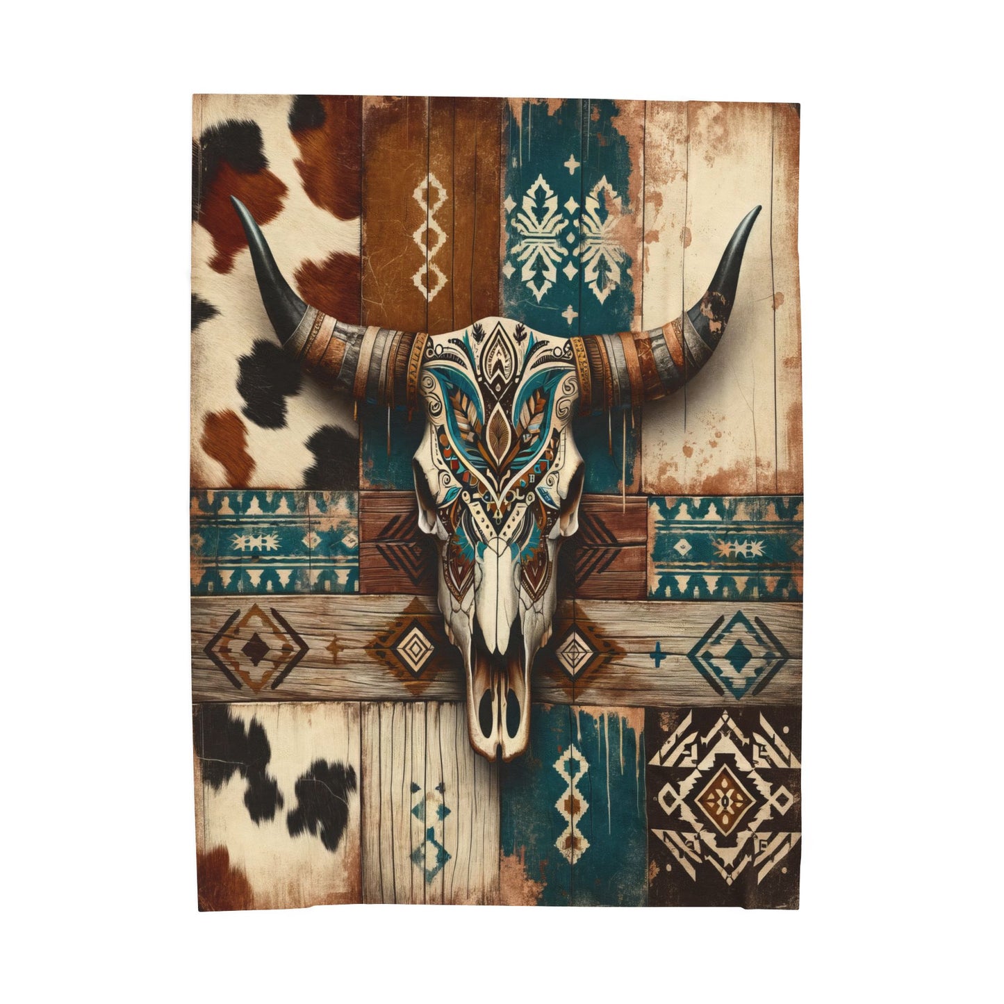 Southwestern Cowgirl Cow Skull Western Velveteen Plush Blanket 3 Sizes