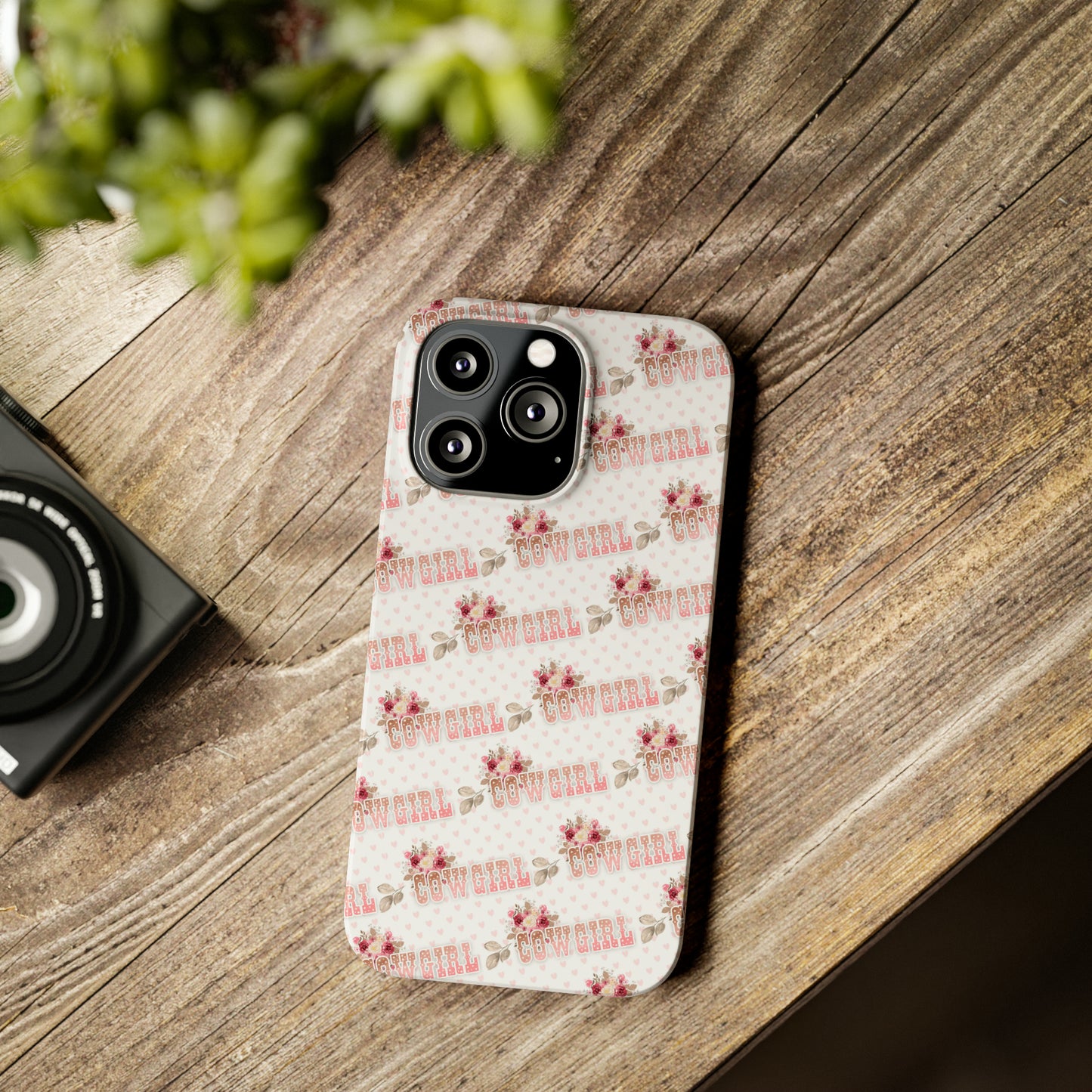 Pink Cowgirl and Flowers Iphone 15-12 Slim Phone Case