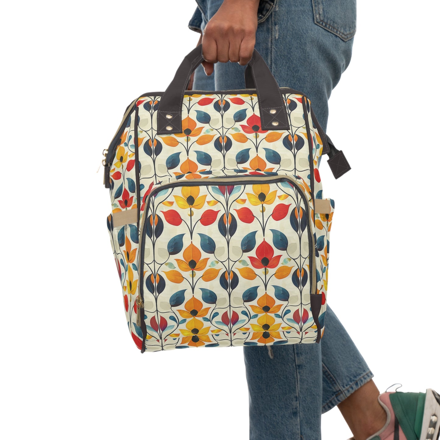 Retro Art Nouveau Vibrant Multicolored Blossoms Multifunctional Diaper Backpack