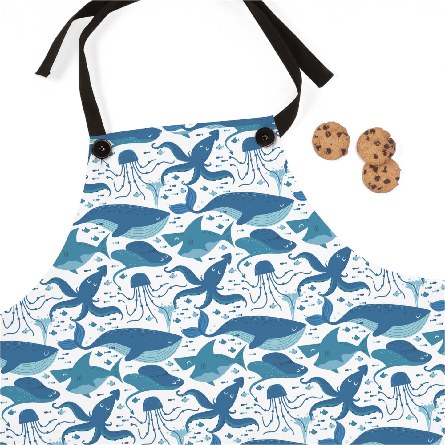 Deep Sea Delight of Whales, Sharks, and Octopus Unite in Oceanic Harmony Kitchen Chef Apron