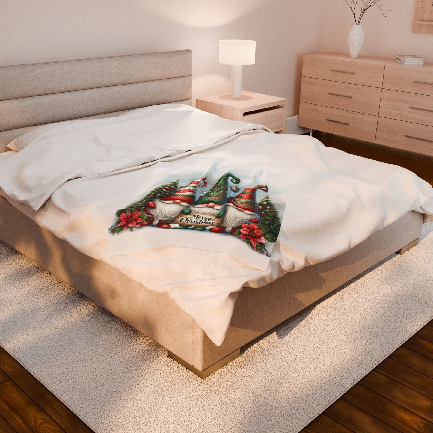 Gnomes Merry Christmas Velveteen Plush Blanket 3 Sizes
