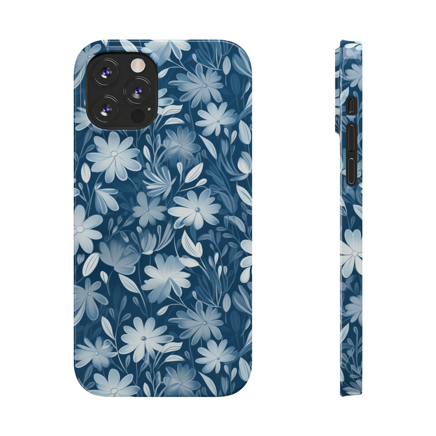 Gentle Elegance: Soft Muted Blue Flower Design Iphone 15-12 Slim Phone Case