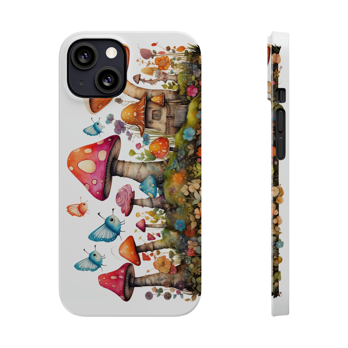 Enchanting Mushroom Cottage Adorned with Butterflies and Toadstools Iphone 15-12 Slim Phone Case