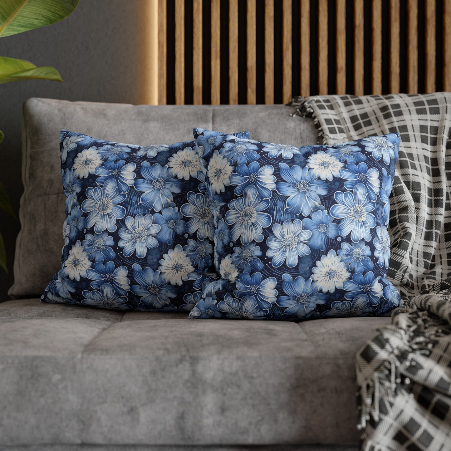 Watercolor Blossom in Blue and White Spun Polyester Square Pillowcase 4 Sizes