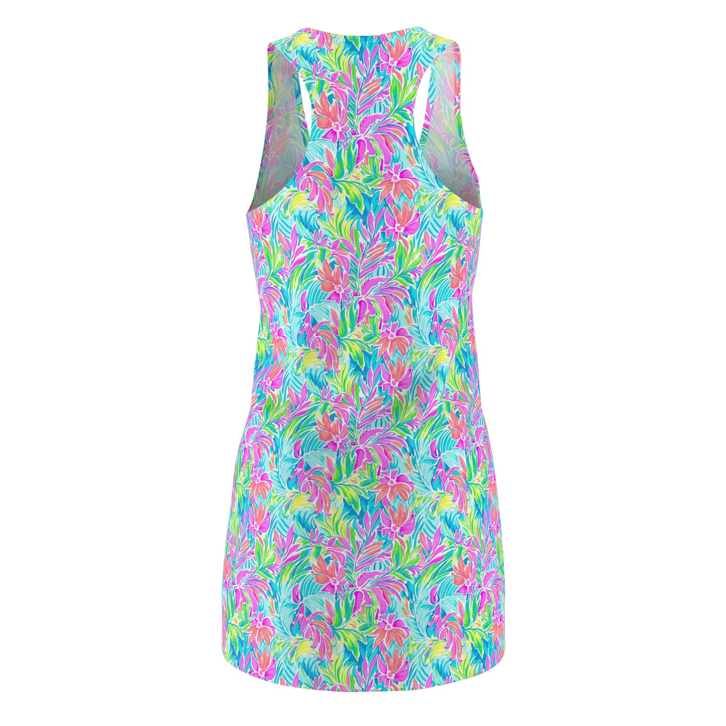 Neon Tropics: Vibrant Rainbow Flowers and Palm Leaves in Electric Splendor Women's Racerback Dress XS - 2XL