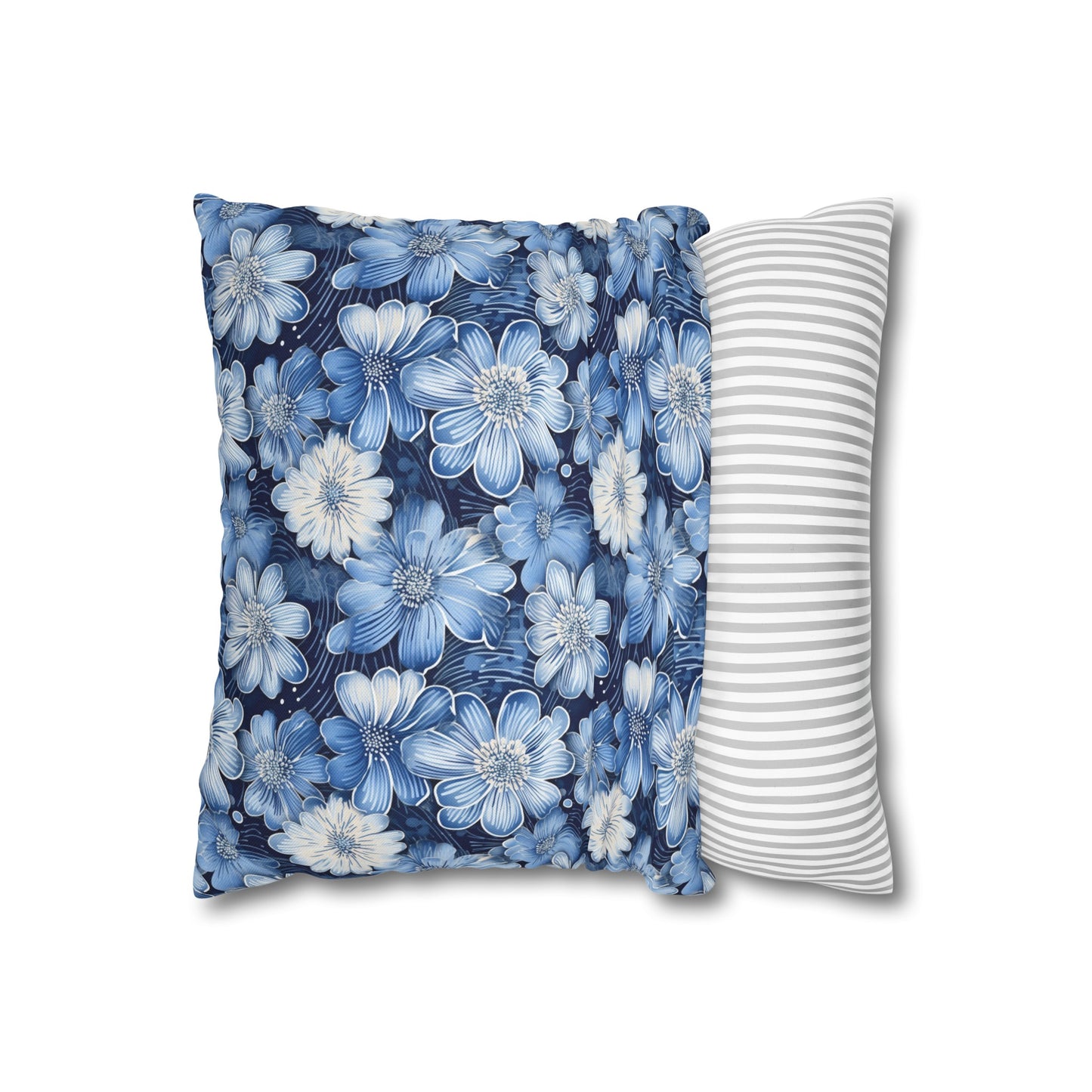 Watercolor Blossom in Blue and White Spun Polyester Square Pillowcase 4 Sizes