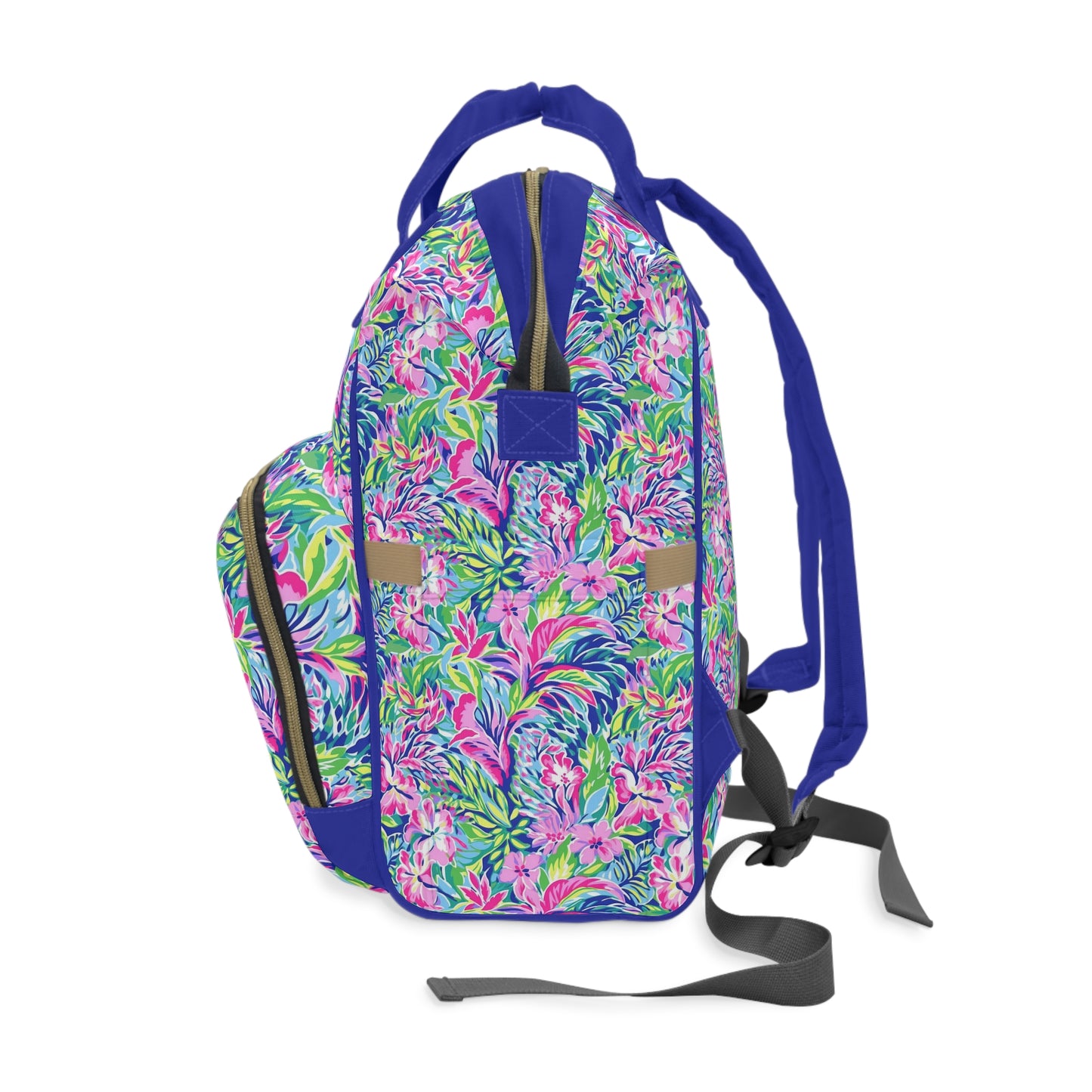 Tropical Serenity: Pink, Green, and Blue Watercolor Floral Delight Multifunctional Diaper Backpack