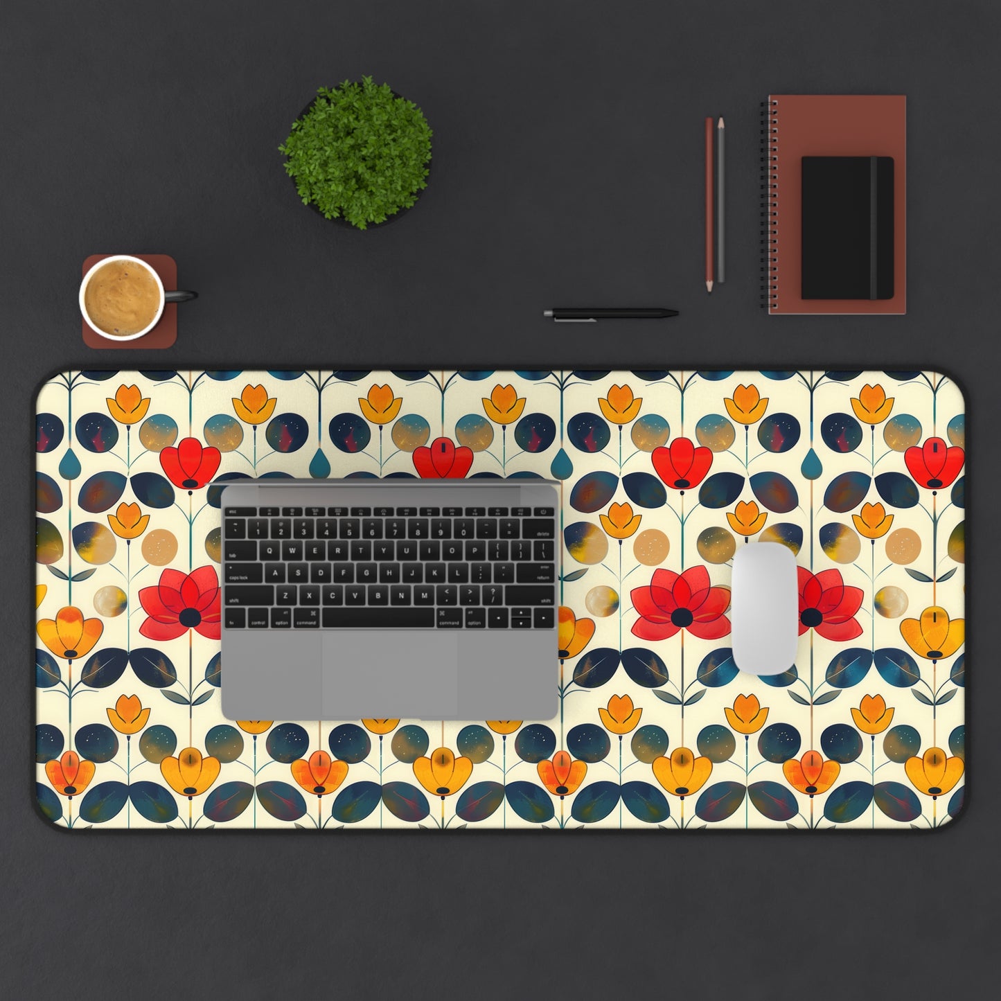 Whimsical Yellow, Red, and Blue Flower Design Gaming Mouse Pad  Desk Mat  - 3 Sizes