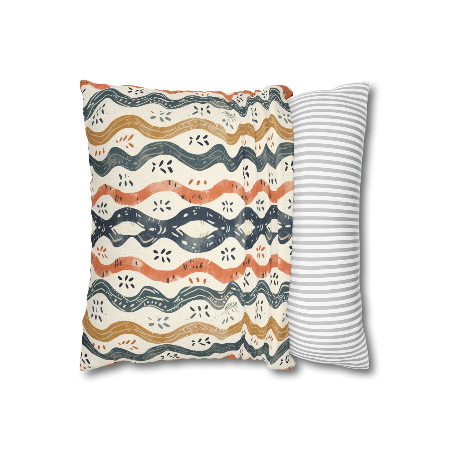 Boho Waves with Earthy Blues Reds and Browns Spun Polyester Square Pillowcase 4 Sizes