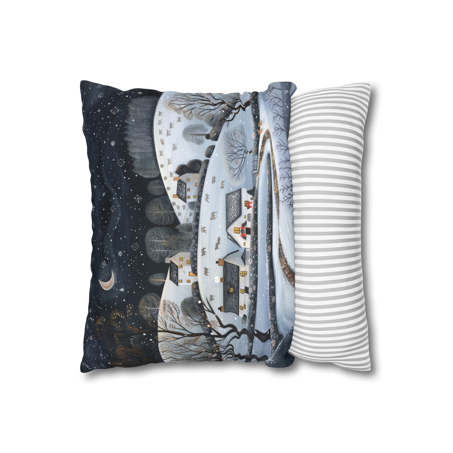 Starry Serenity: Rolling Hills on a Snowy Night, Stars Sparkling in the Sky Spun Polyester Square Pillowcase 4 Sizes