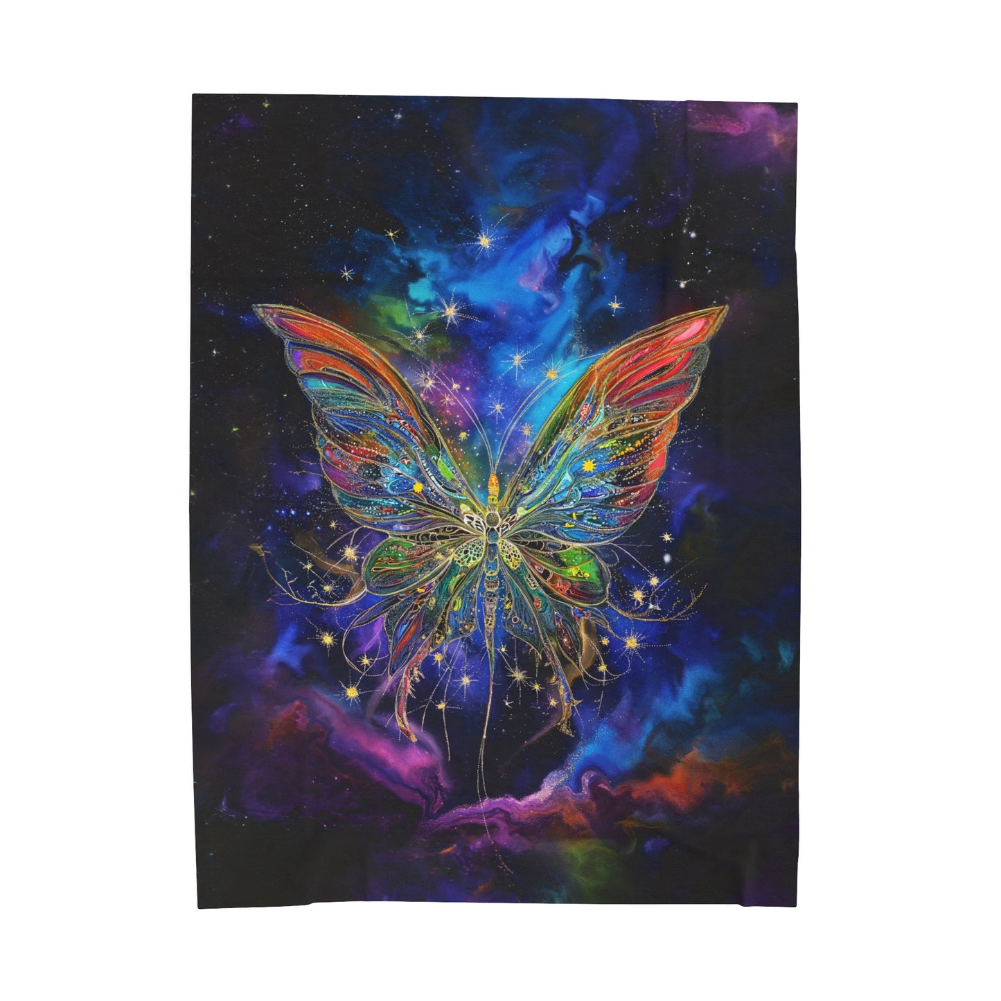 Starlit Majestic Cosmic Monarch Butterfly with Galactic Nebulae Velveteen Plush Blanket 3 Sizes