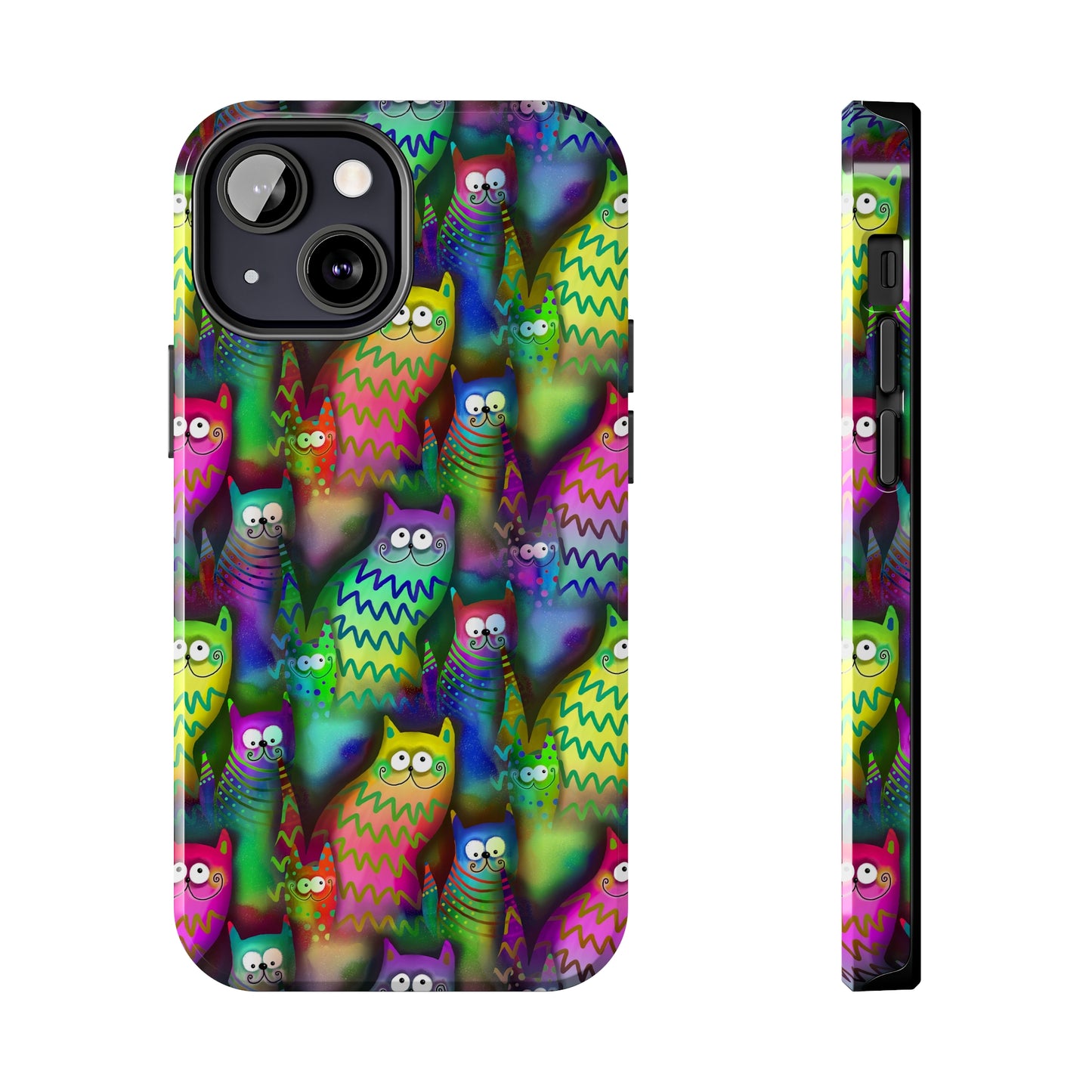 Neon Rainbow Cartoon Cats Iphone Tough Phone Case