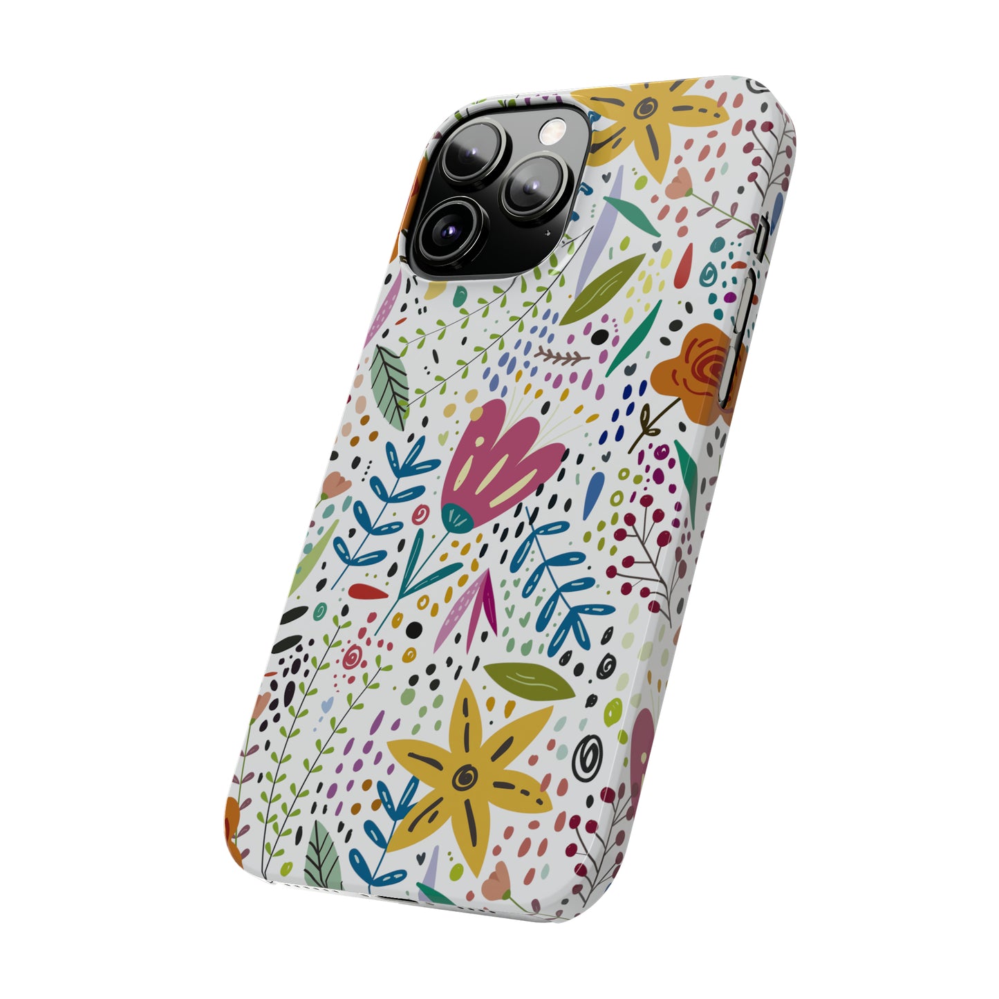 Springtime Splendor: Hand-Drawn Flowers Bursting with Vibrant Colors Design Iphone 15-12 Slim Phone Case