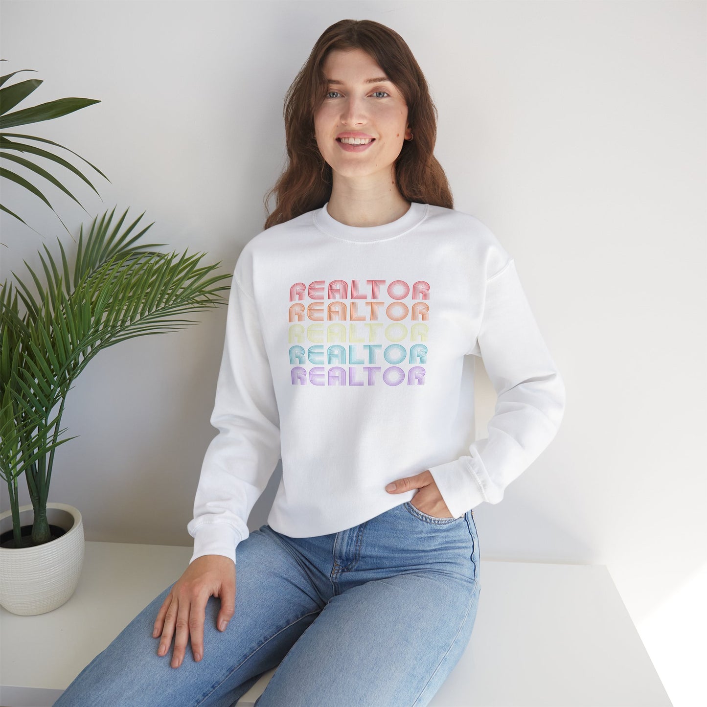 Retro Rainbow Realtor Design  - Crewneck Sweatshirt Unisex S-5XL