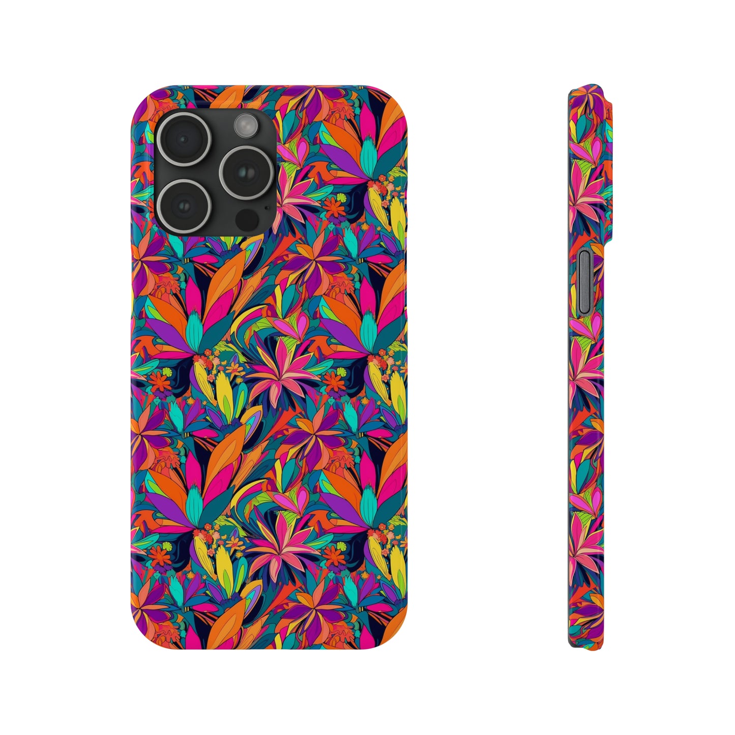 Tropical Neon Flowers Iphone 15-12 Slim Phone Case