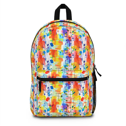 Colorful Chaos Abstract Expressionist Art with Layered Paint Stains in Vibrant Hues of Yellow, Orange, and Blue Lightweight Stylish Durable Backpack (Made in USA)